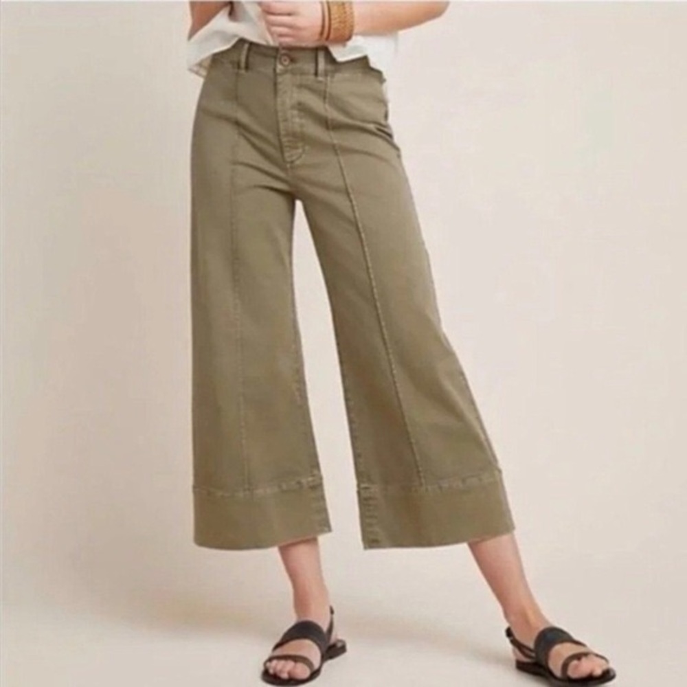 ANTHROPOLOGIE Chino Olive Wide-Leg Cropped Pants
